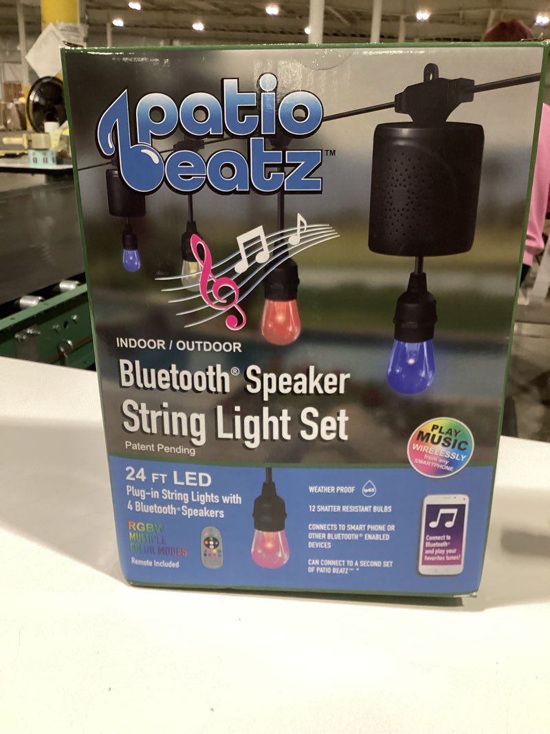 Condition photo showing As Is for novelty lights 24ft 12 bulb led s14 color changing rgbww outdoor string light set