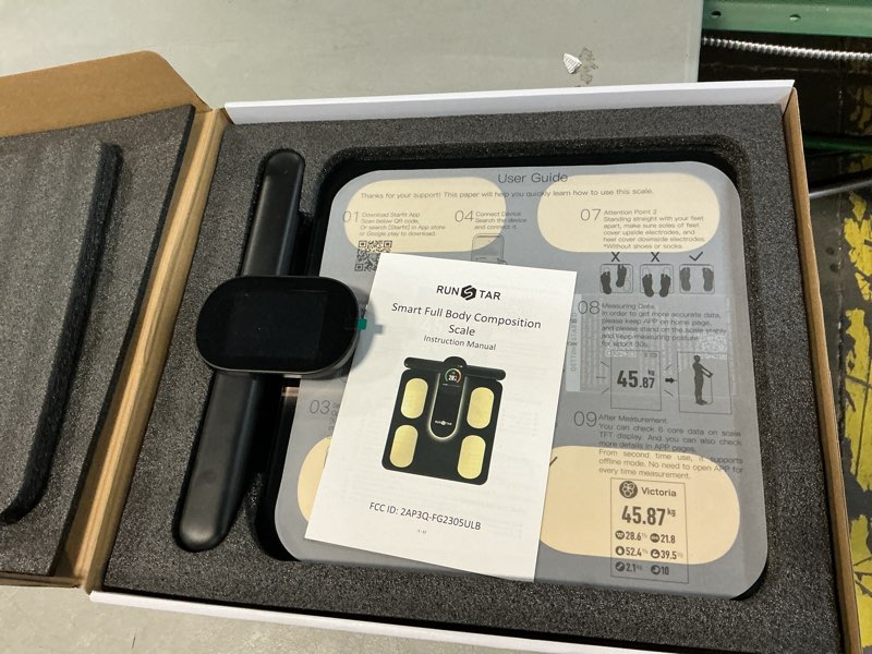 Condition photo showing As Is for RunStar Smart Scale FSA&HSA Eligible, 8 Electrodes Digital Bathroom Scale for Body Weight and Fat, BMI, Muscle Mass 28 Body Composition Measurement, with Full-Color TFT LCD on Retractable Handle black