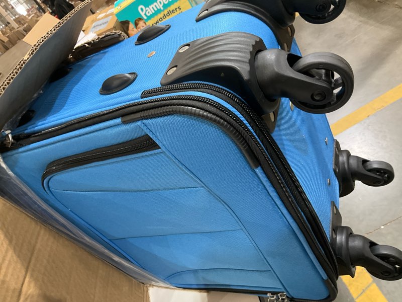 Condition photo showing As Is for Rockland Pasadena Softside Spinner Wheel Luggage, Blue, Carry-On 20-Inch Carry-On 20-Inch Blue