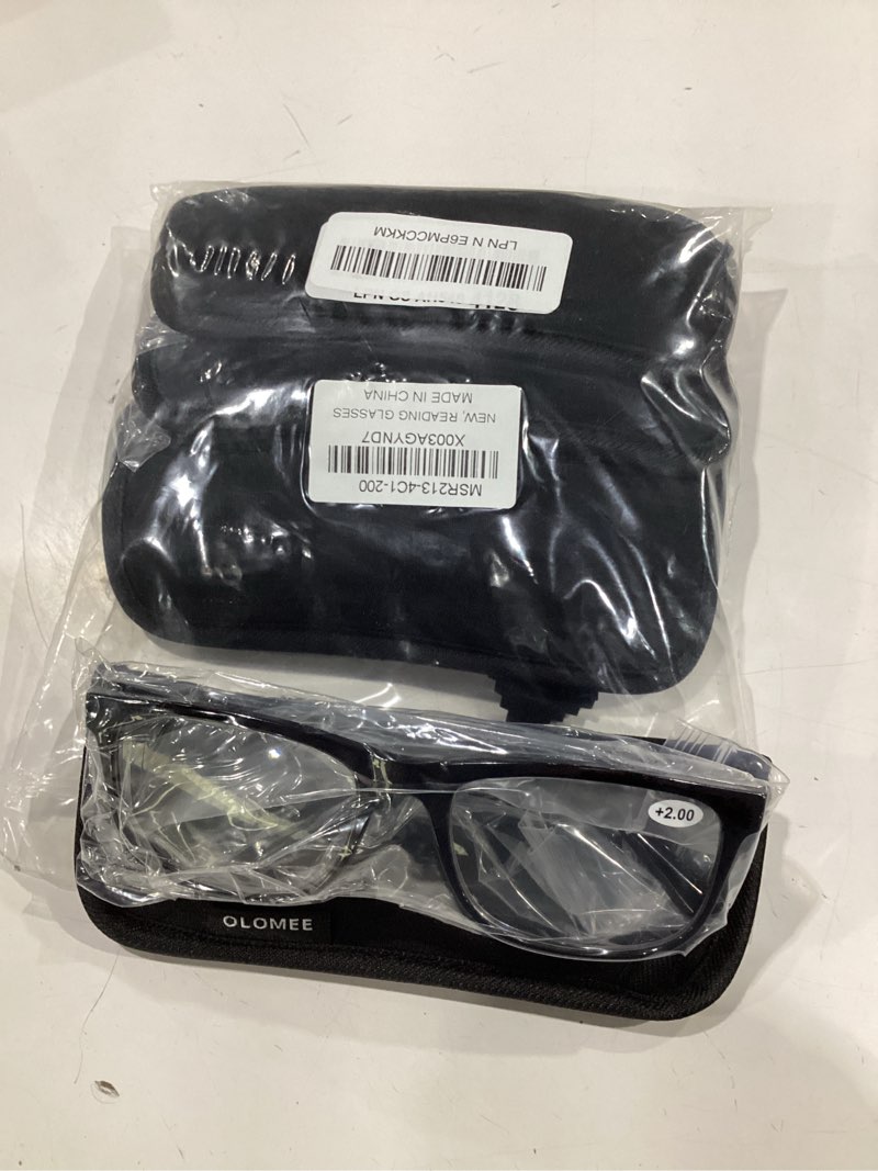 Condition photo showing New/Like New for wide black reading glasses for men +2.00 large oversized readers lightweight square eyeglasses for reading for big head 4 pack spring hinge comfortable fit 4-pack black 2.0 x