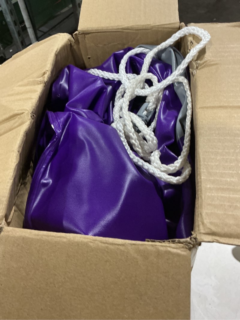 Condition photo showing As Is for pool float adult, 53" large inflatable river tube float, river tubes for floating heavy duty with mesh bottom, comfortable backrest & 2 cup holders & durable grab handles,450 lbs weight capacity purple and grey