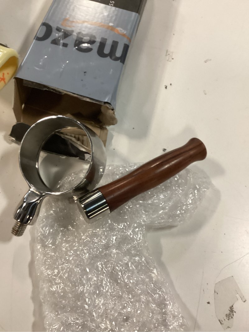 Condition photo showing As Is for 58mm Bottomless Portafilter For Gaggia, 2 Ears Slim Naked Portafilter Fits Gaggia Espresso Coffee Machines with Stainless Steel Head and 18g Filter Basket and Puck Screen - Rosewood Handle 58mm For Gaggia - 2 Ears Rosewood