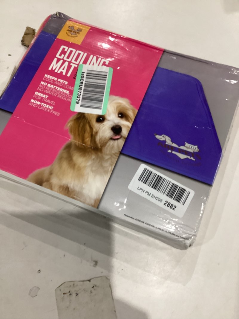 Condition photo showing As Is for arf pets dog cooling mat 23” x 35” pad for kennels, crates, beds, non-toxic, durable solid self cooling gel no refrigeration or electricity needed 23 x 35