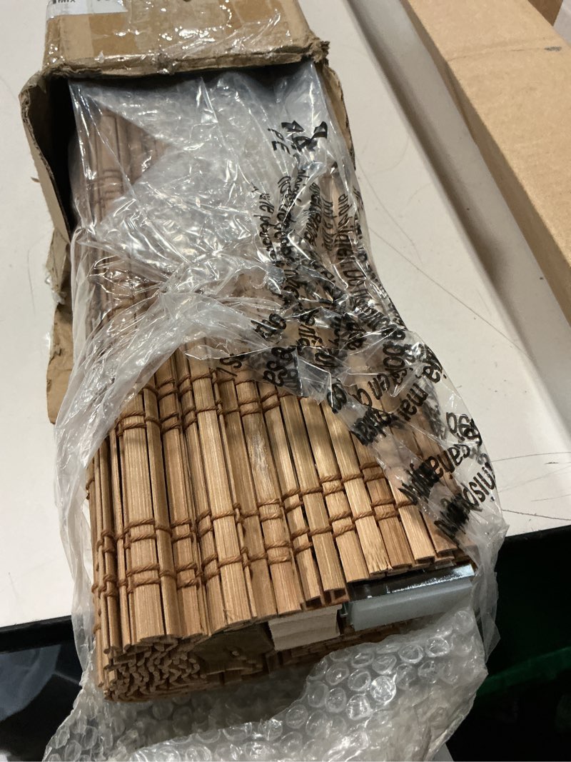Condition photo showing Good Condition for lazblinds no tools no drill cordless bamboo roman shades, light filtering window treatment, roll up bamboo blinds for windows 30'' w x 64'' h, ceylon light russet light filtering-ceylon light russet 30" w x 64" h