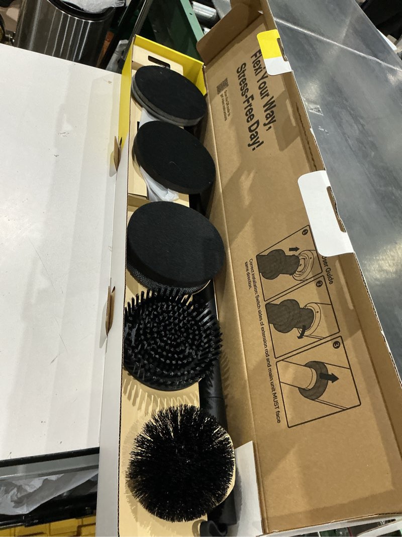 Condition photo showing As Is for hoto flexi™ cordless electric spin scrubber, adjustable angle, extendable handle, smart display, ipx7 waterproof, powerful cleaning scrubber with 8 replaceable brush heads, for bathtub, bathroom, tile