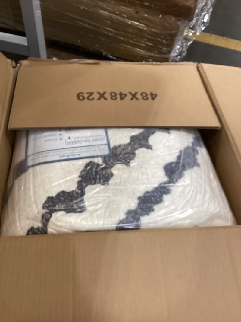 Condition photo showing New/Like New for area rug 9x12 rug machine washable non-slip low pile print pattern western rug for living room bedroom entryway tribal series -navywhite/black navy /white black 9' x 12' (rectangular)