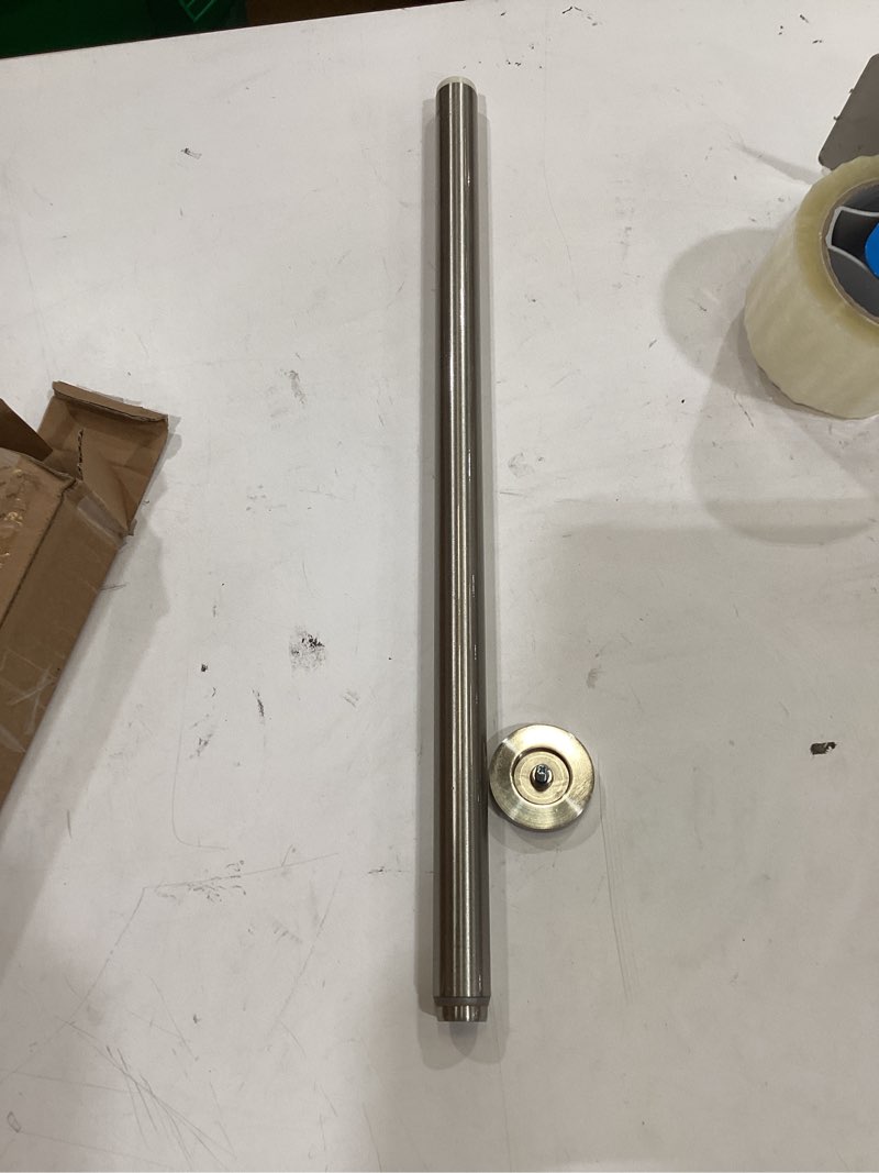Condition photo showing As Is for ivilon shower tension curtain rod - adjustable spring tension rod for shower curtains, bathroom, or windows, easy to install, no drilling required, rustproof, adjustable 24 to 36 inch brushed nickel 24" to 36" brushed nickel