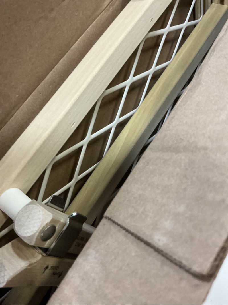 Condition photo showing As Is for toddleroo by north states - diamond mesh wooden baby gate: pressure mounted baby gate for doorways - adjustable 26.5 to 42 inches wide - 23 inches tall