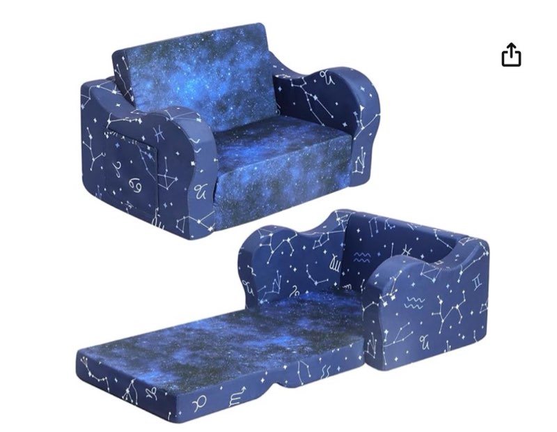 momcaywex kids sofa, 2-in-1 flip-out foam couch, foldable soft play lounge chair, blue