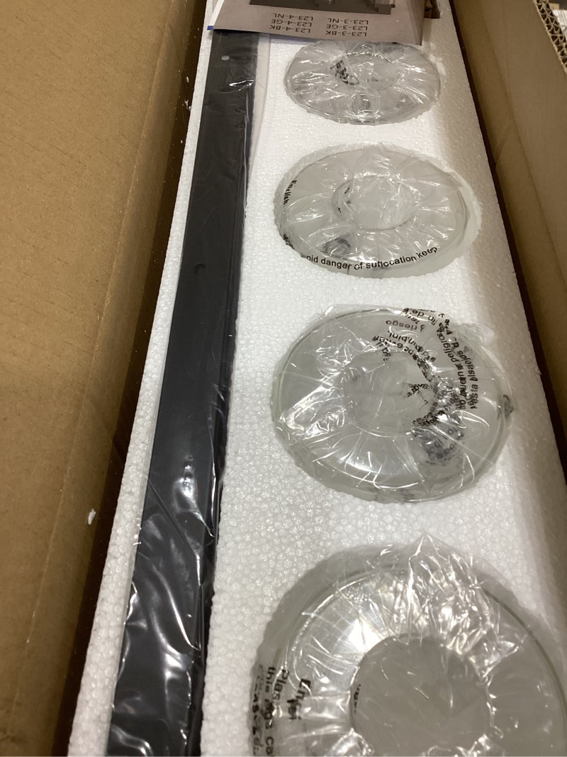 Condition photo showing New/Like New for Espird Modern 5-Light Black Bathroom Vanity Light with Clear Glass Shade, 37.4 x 4.7 x 6 inches Black 5 light