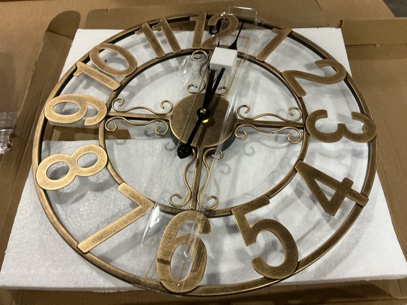 Condition photo showing Good Condition for cuspin wall clock, 16 inch bronze metal wall clock silent non-ticking battery operated, large round retro arabic numerals analog decorative clocks for living room kitchen mantel office bronze arabic number 16 inch