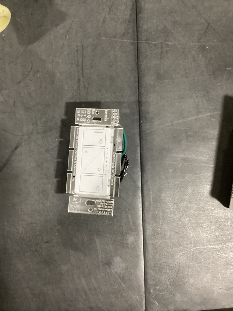 Condition photo showing Good Condition for lutron caseta 3 way smart dimmer light switch kit, includes pico remote, bracket, and led dimmer switch, no neutral required, p-pkg1wb-wh