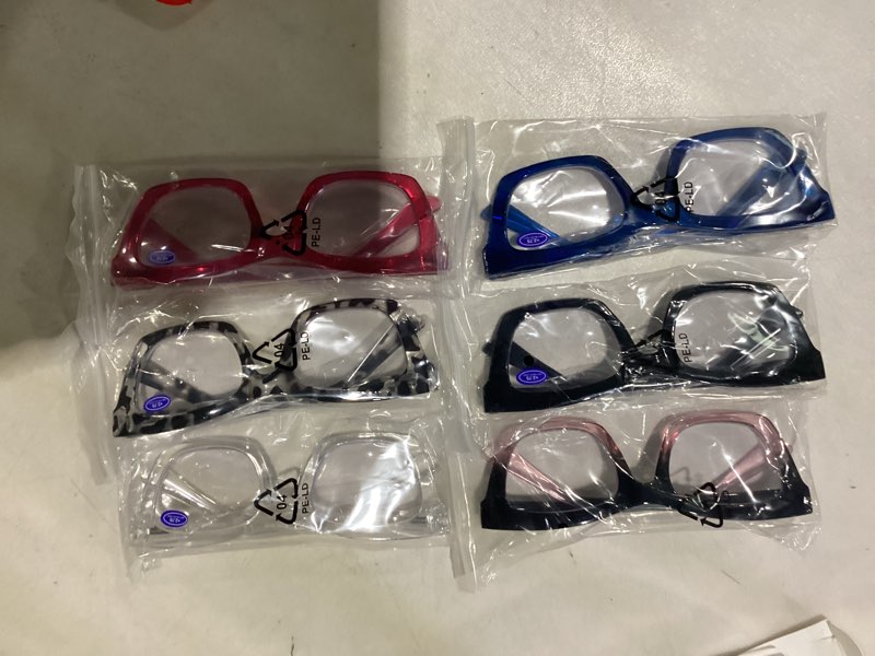 Condition photo showing As Is for 6 pack oprah style reading glasses for women blue light blocking computer square readers with spring hinge (mix color, 2.75, x) mix color 2.75 x