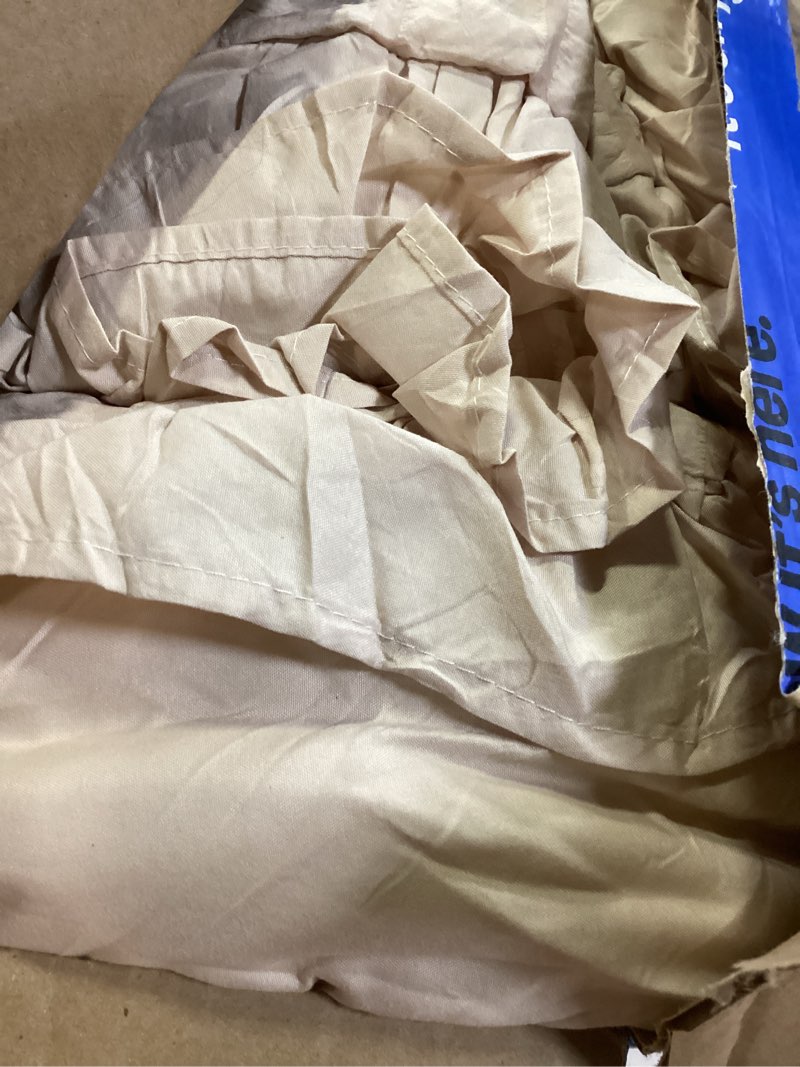 Condition photo showing As Is for jollyvogue beige queen comforter set, 3 pieces seersucker comforters queen size, lightweight & fluffy bedding sets queen for all season with 1 ruffle comforter and 2 ruffle pillowshams