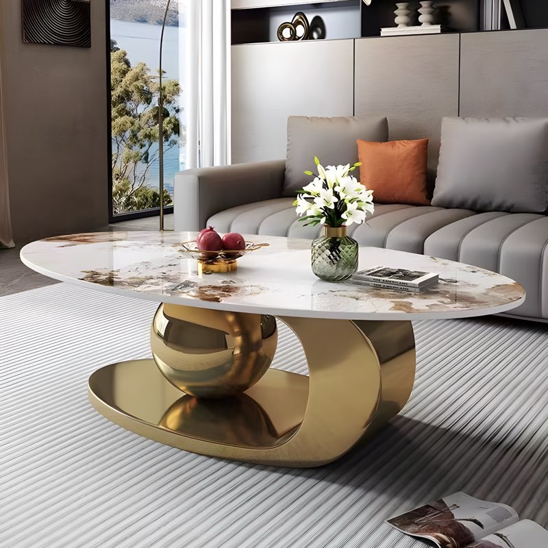 (Incomplete, base only) Delvan Oval Countertop Coffee Table With Stainless Steel Base