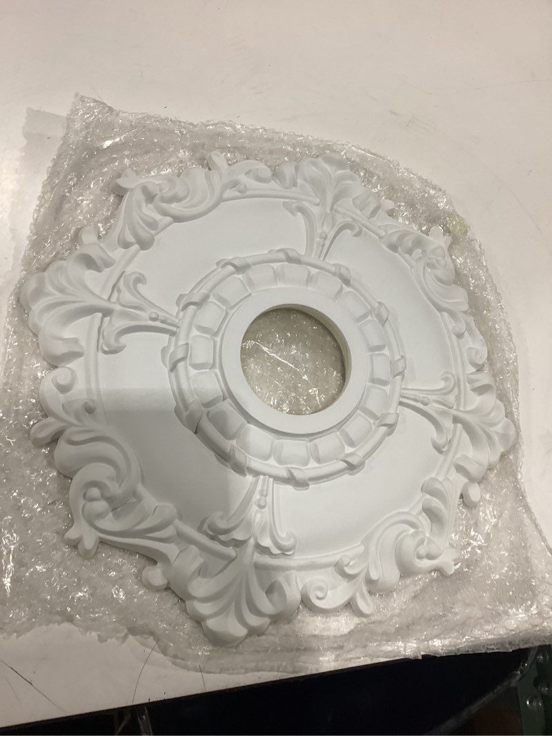 Condition photo showing New/Like New for ekena millwork cm18rl 18-inch od x 3 1/2-inch id x 1 1/2-inch riley ceiling medallion primed