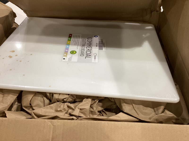 Condition photo showing Good Condition for commercial large plastic cutting board 20 x 15 inch - 1/2" thick white hdpp poly, approved for restaurants and food service