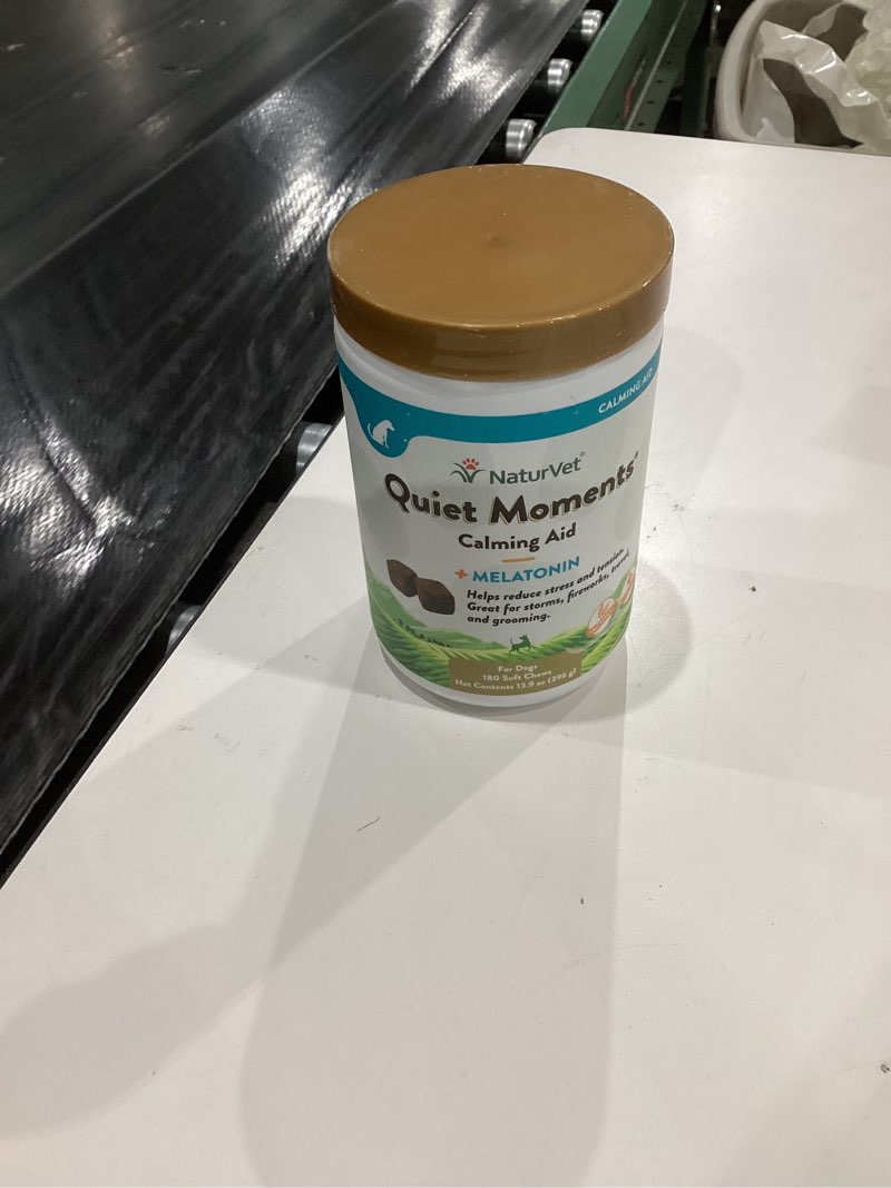 Condition photo showing New/Like New for NaturVet Quiet Moments Calming Aid Dog Supplement, Helps Promote Relaxation, Reduce Stress, Storm Anxiety, Motion Sickness for Dogs (Quiet Moments, 180 Soft Chews) Dog - Quiet Moments Melatonin 180 Soft Chews