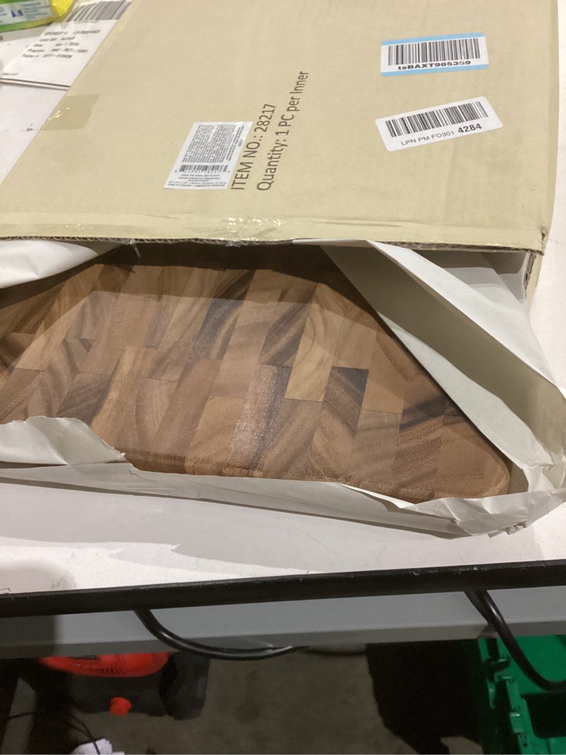 Condition photo showing New/Like New for Ironwood Gourmet Large End Grain Prep Station Acacia Wood Cutting Board, 14 x 20-Inch, Brown 20"L x 14"W Board