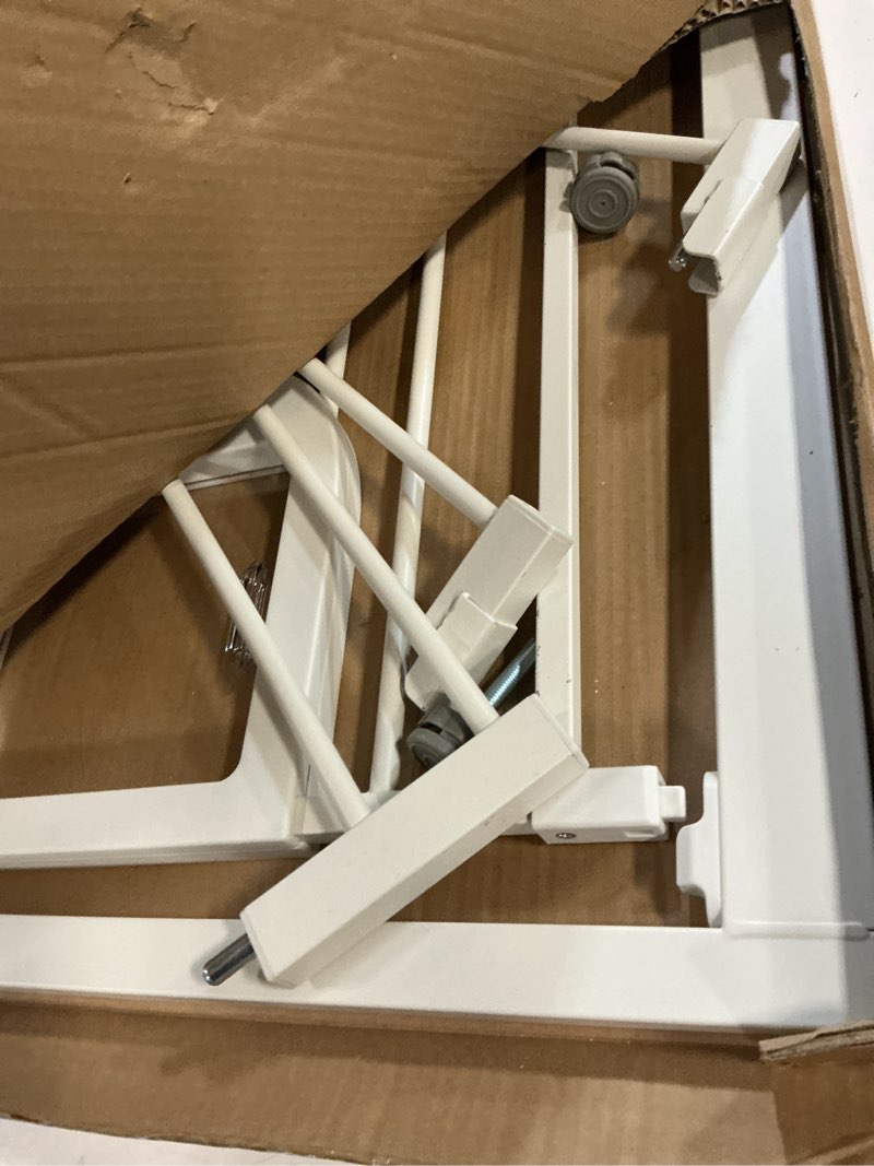 Condition photo showing As Is for Babelio Baby Gate with Adjustable Cat Door,29-43" Auto Close Durable Pet door for Stairs,Doorways and House,Pressure Mounted,Easy Install,Effortless Walk Thru,White White 29-43" Wide, 30" Tall