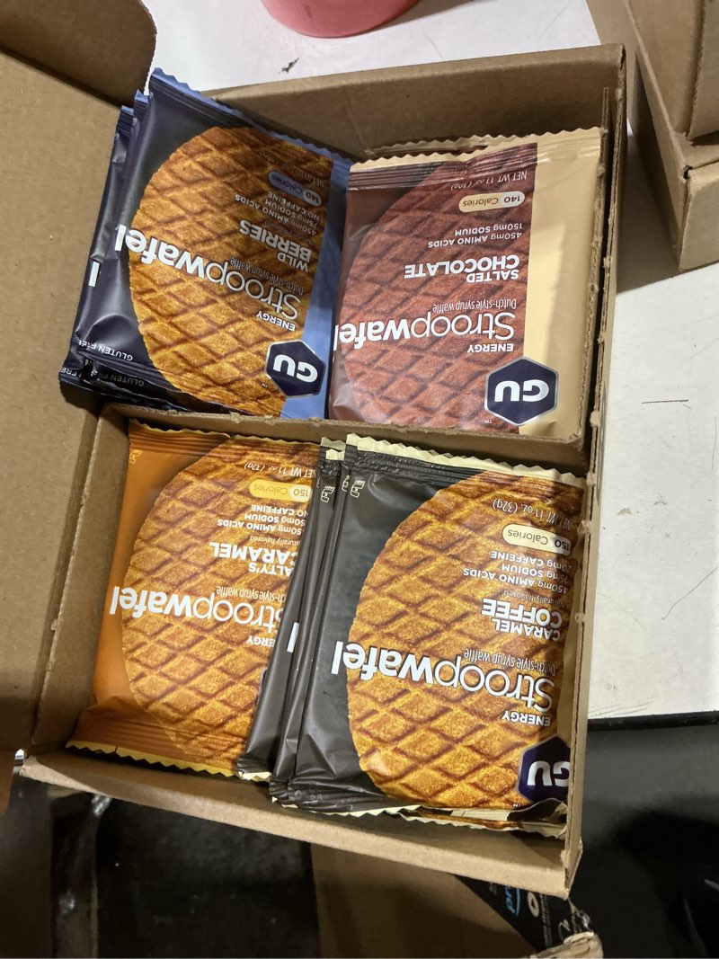 Condition photo showing New/Like New for GU Energy Stroopwafel Variety Pack Sports Nutrition Waffle, Caffeine Included, and Kosher Dairy, On-The-Go Energy for Any Workout, 16 Count Assorted Flavors