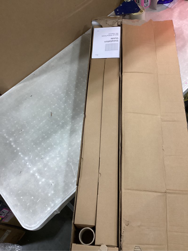 Condition photo showing New/Like New for adjustable panel track blinds manual blackout vertical blinds for sliding door (dimout - texture white, 74" w x 96" h) dimout - texture white 74"w x 96"h