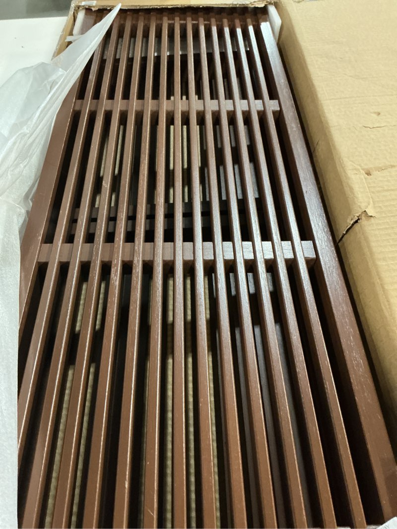 Condition photo showing New/Like New for bamboo dining bench, 35 inch farmhouse decor indoor kitchen table bench, entryway shoe rack bench, outdoor bench, solid bamboo benches for living room, hallway, bedroom, bathroom (walnut, long) long walnut