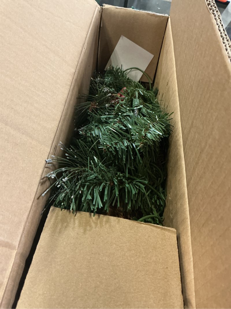 Condition photo showing Good Condition for National Tree Company 24 in Pre-Lit Crestwood Spruce Artificial Christmas Wreath, Christmas Decoration with Glitter, Pinecones, Red Berries, 50 Clear Lights, 160 Tips, Green 24 in Plug In Wreath