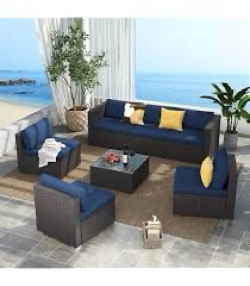 Living Source International 7-piece Wicker Sectional Seating Group in Black/Gray incomplete 