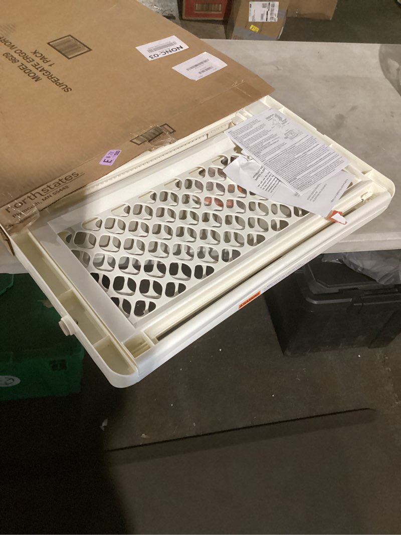 Condition photo showing Good Condition for toddleroo by north states 42” wide supergate ergo baby gate, made in usa: for doorways or stairways. includes wall cups. pressure or hardware mount. 26” - 42” wide (26" tall, ivory) (b0065adp4c)