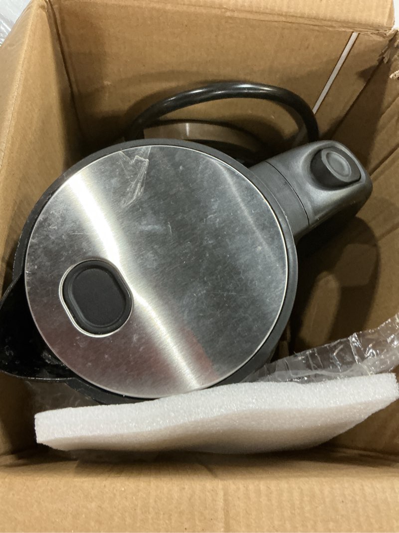 Condition photo showing As Is for speed-boil electric kettle for coffee & tea - 1.7l water boiler 1500w, borosilicate glass, easy clean wide opening, auto shut-off, cool touch handle, led light. 360° rotation, boil dry protection black
