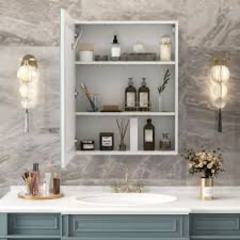  (No mirror)Cormarion Surface Mount Frameless Medicine Cabinet with Mirror and 2 Shelves and LED ligthing