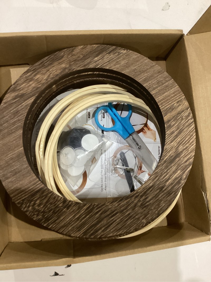 Condition photo showing Good Condition for 3 Sets Solid Wood Embroidery Frames with Bamboo Hoops, 8 Inch Round Embroidery Display Frame Set for Finished Cross Stitch and DIY Art Craft Sewing Ornaments Brown 8 in