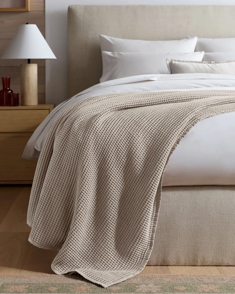 Quince Organic Waffle Bed Blanket Color Dove Size Queen