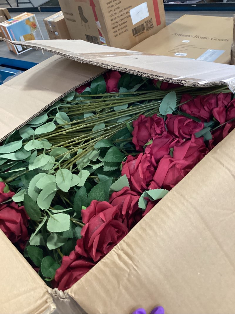 Riceshoot 500 Pcs Artificial Silk Roses Flowers with Long Stem Bridal Wedding Bouquet Realistic Floral Bulks for Garden Home Party Gifts Favor Decoration(Red