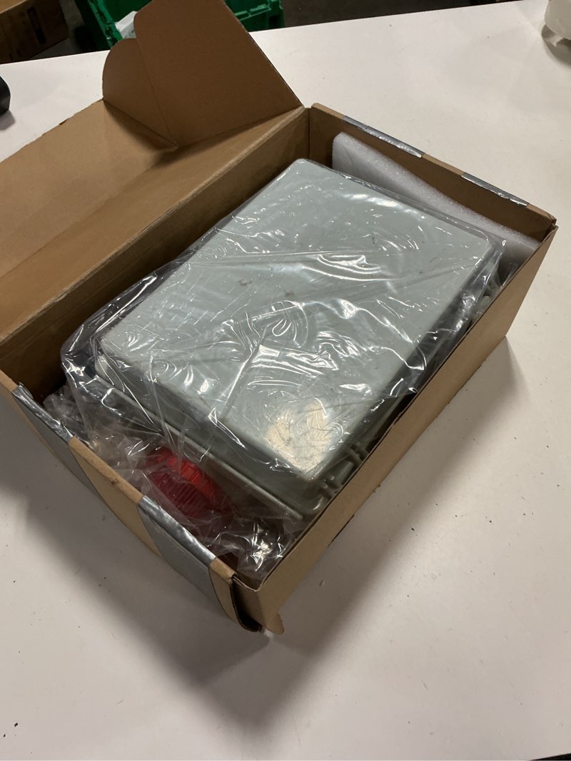 Condition photo showing Good Condition for septic control panel with septic alarm, pump circuit breaker, 14 awg power cord, float switch, high water septic tank alarm with flashing lights, 110 db audible for efficient warning