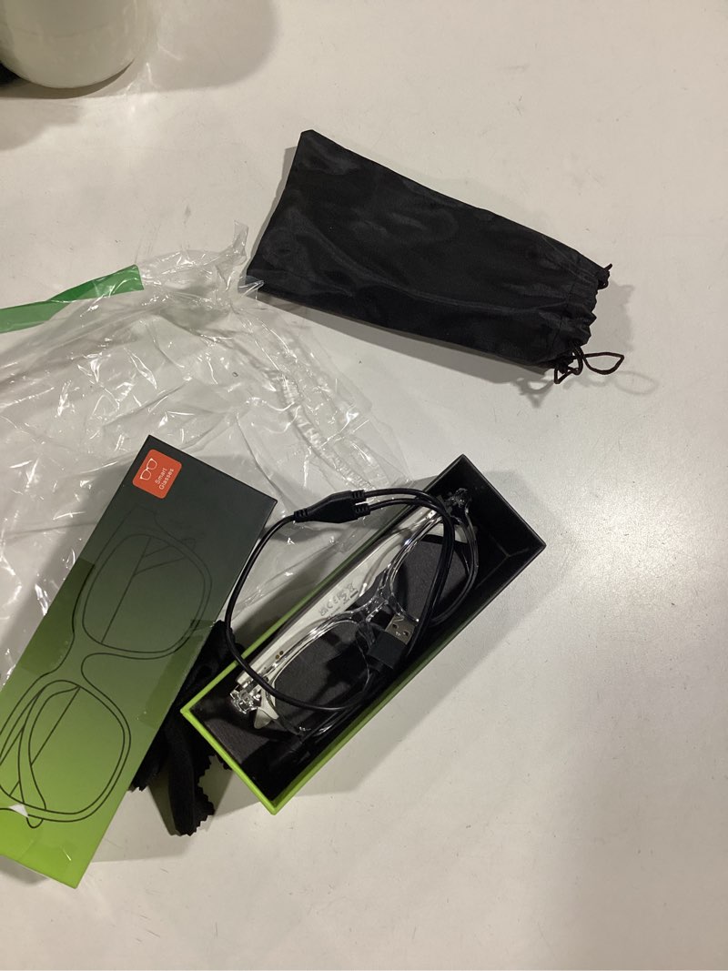 Condition photo showing Good Condition for Smart Glasses for Women Men, Bluetooth Glasses with Photochromic Lenses Touch Control Voice Assistant for Clear Audio Remote Photography, Transparent frame and white legs, Perfect for Indoor Outdoor