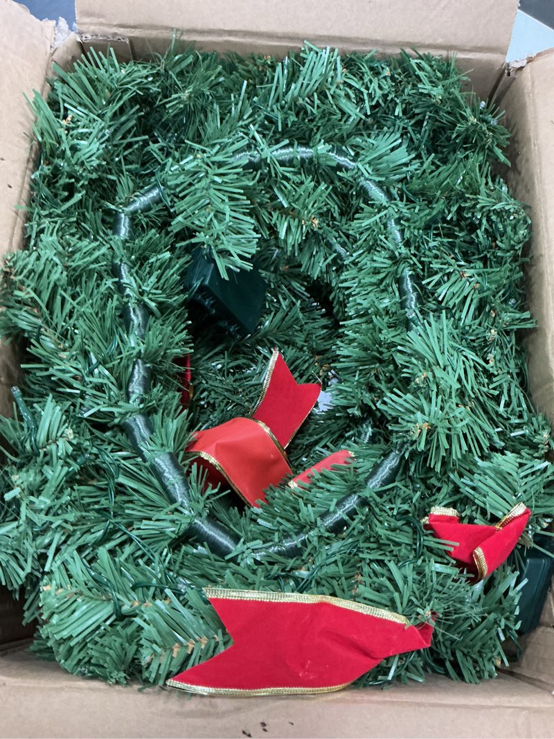 Condition photo showing Good Condition for Joiedomi 19" Christmas Pre-Lit Wreath with LED Lights with Ribbon, 3 Pcs Wreaths for Front Door, Windows, Living Room, and Indoor Outdoor Christmas Decorations Window Door Wreath, Battery Operated