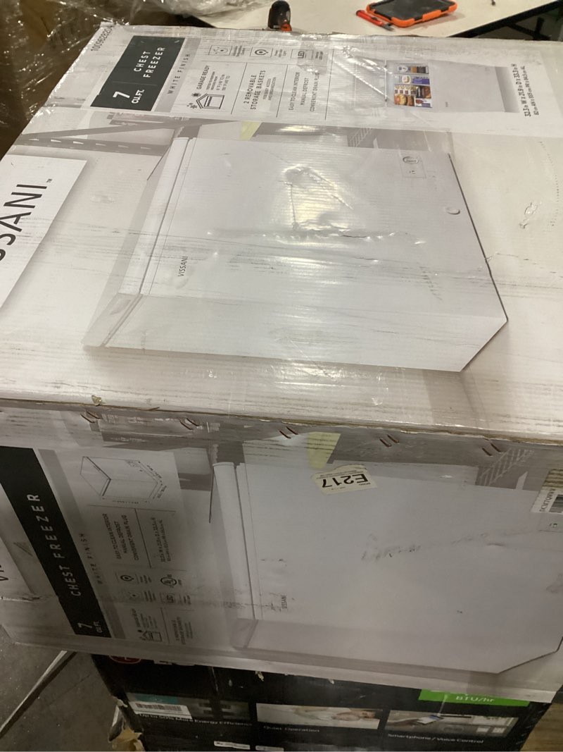 Condition photo showing As Is for vissani 7.0 cu. ft. manual defrost chest freezer