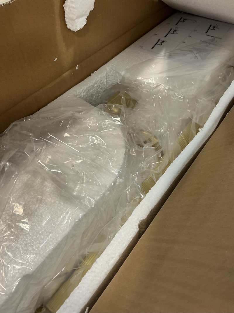 Condition photo showing Good Condition for LED Vanity Light Fixture 12W 27.95 inch Bath Vanity Lights with PC Lamp Shade Retro Artwork Picture Lighs Wall Sconces for Dressing Bathroom Lighting 3 Color Temperature Brass Gold(3 Color Temperature) 12W/27.95inch