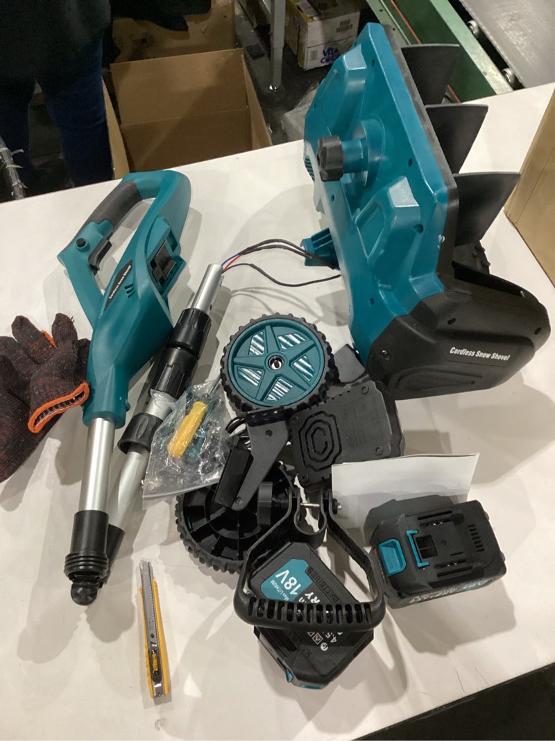 Condition photo showing Good Condition for 17"Cordless Snow Shovel with Wheels, 9000mAh Brushless Electric Snow Blower Battery Powered, 20-30FT Throw Distance/Larger Snow Removal,12lb Lightweight Snow Thrower for Driveway/Steps/Patio/Sidewalk Blue