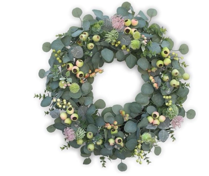 wreath for front door 24 inch spring summer eucalyptus wreath, with handmade large berries, small berry clusters, boxwood leaves for farmhouse, outdoor, porch, wall window decor all year round