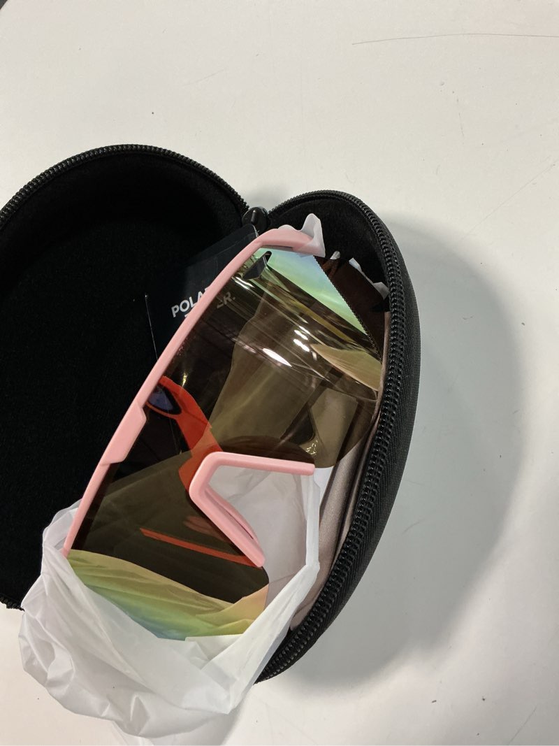 Condition photo showing New/Like New for lamicall 24g polarized sports sunglasses for men women - uv400 protection sun glasses for baseball running cycling fishing pink frame-deep pink lens
