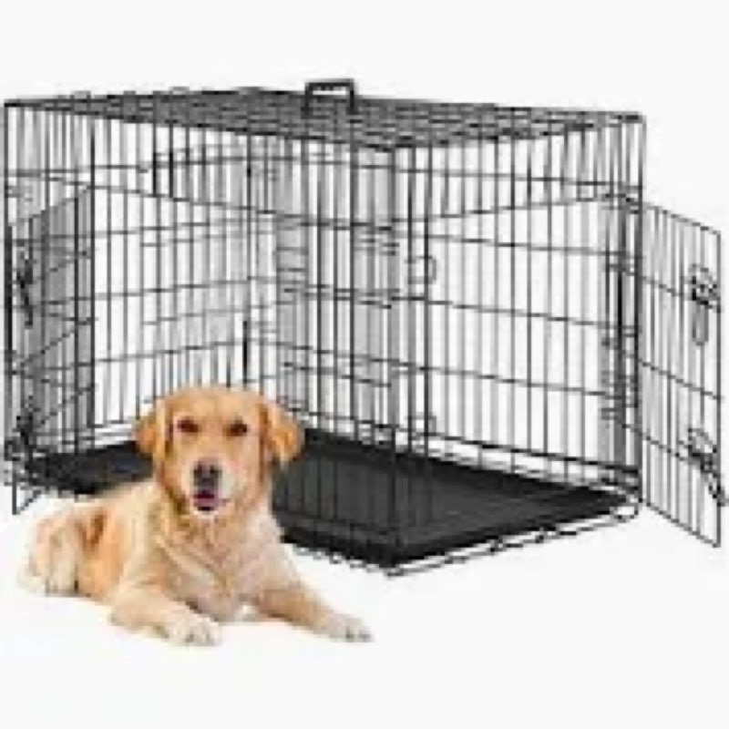 pet kennel cat dog folding crate wire metal cage w/divider