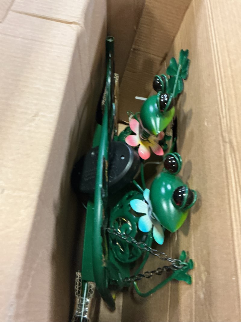 Condition photo showing As Is for hongland solar lights outdoor waterproof, frog swing garden decor, frog decorative stake with welcome sign landscape patio yard gifts for women mom (48 inch)