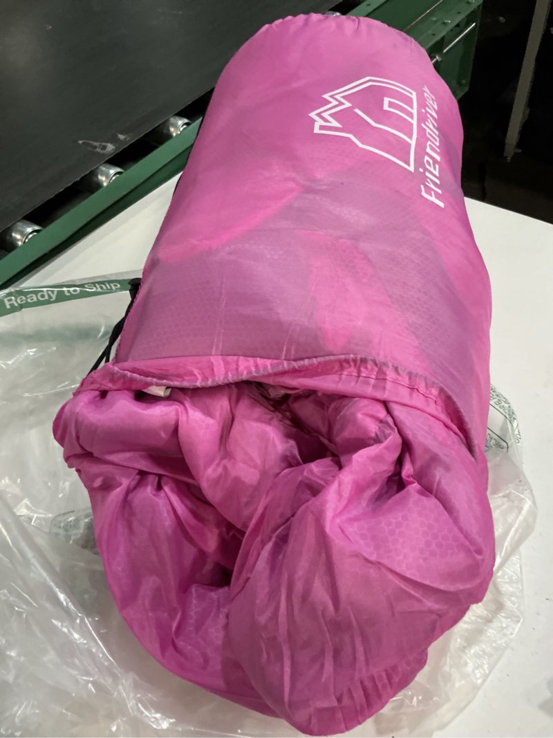 Condition photo showing As Is for elevon double sleeping bag 2 pillows for adults, queen size xl sleeping bag waterproof, compact with compression sack, 2 person sleeping bags cold warm weather- 3 seasons, backpacking, hiking, travel 1-person, pink