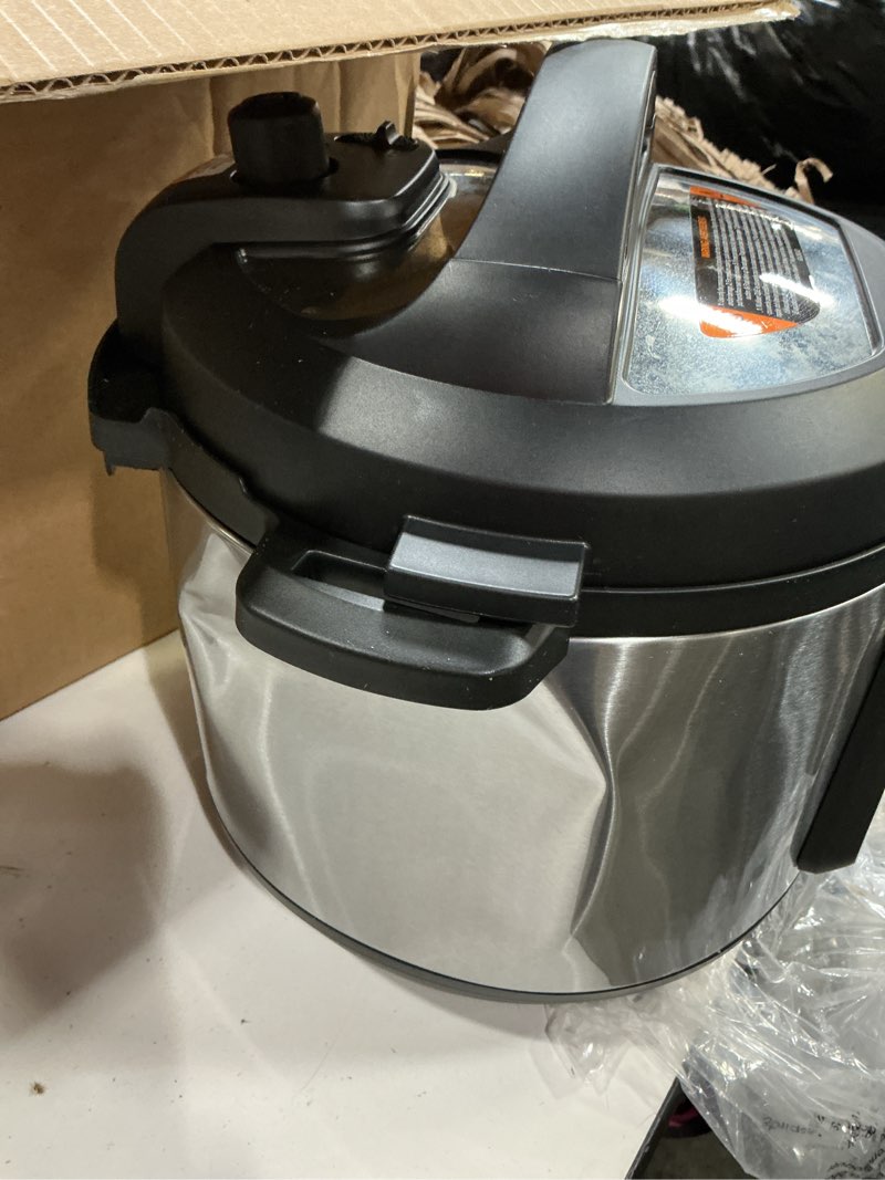 Condition photo showing As Is for instant pot duo plus 9-in-1 multicooker, pressure cooker, slow cook, rice maker, steamer, sauté, yogurt, warmer & sterilizer, includes app with over 800 recipes, stainless steel, 6 quarts