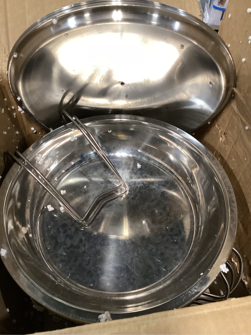 Condition photo showing As Is for Chafing Dishes for Buffet, 4 Pack 5QT Round Stainless Steel Chafing Dish Set for Home Parties, Christmas Gatherings, Catering Events Complete Buffet Warmer Set (Silver 4)