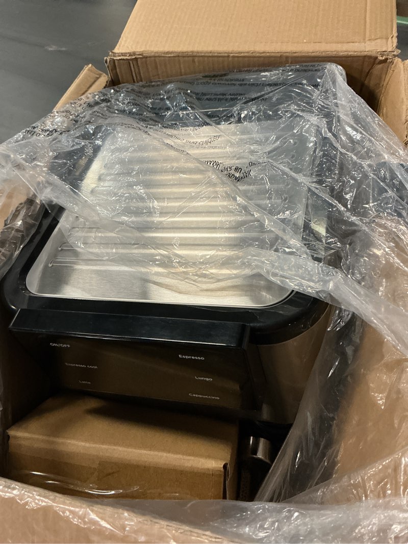 Condition photo showing As Is for geek chef espresso machine with milk frother, 20 bar automatic espresso maker, fast heating coffee maker for cappuccino, latte & iced coffee, easy to use & clean, for home barista black & stainless steel