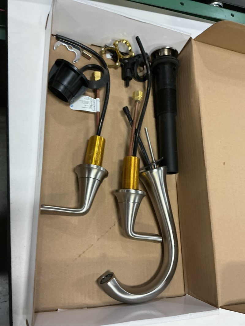 Condition photo showing As Is for kohler desette brushed nickel widespread 2-handle watersense bathroom sink faucet with drain